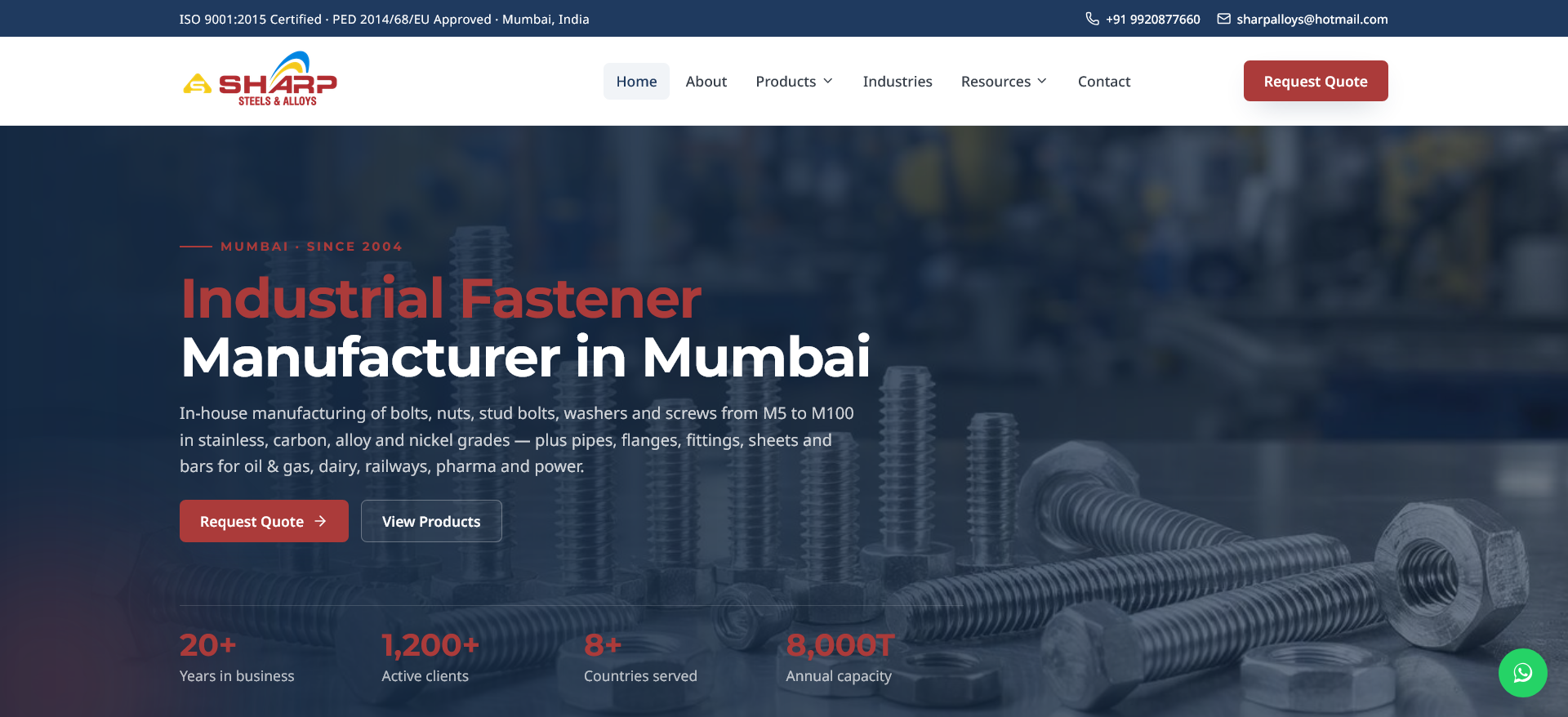 Sharp Steels & Alloys website preview